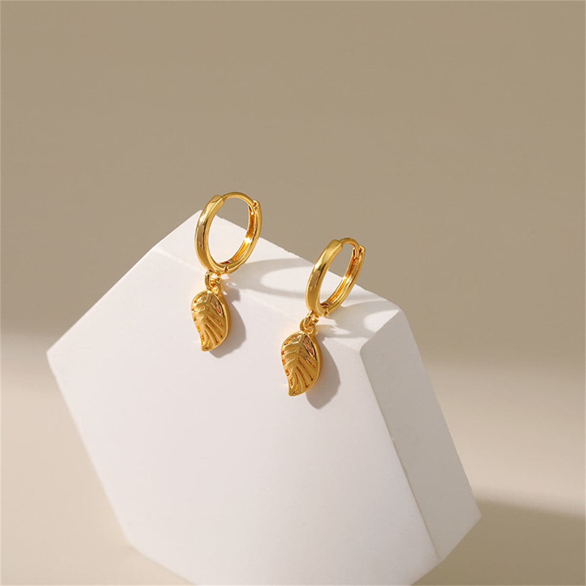 18K Gold-Plated Leaf Huggie Earrings