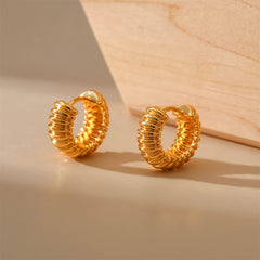 18K Gold-Plated Ribbed Huggie Earrings