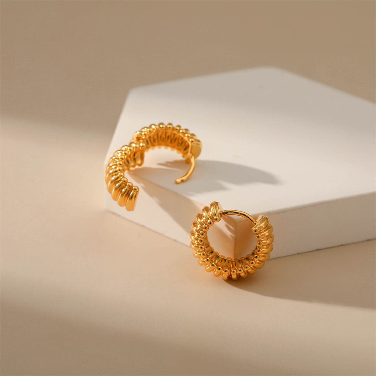 18K Gold-Plated Ribbed Huggie Earrings