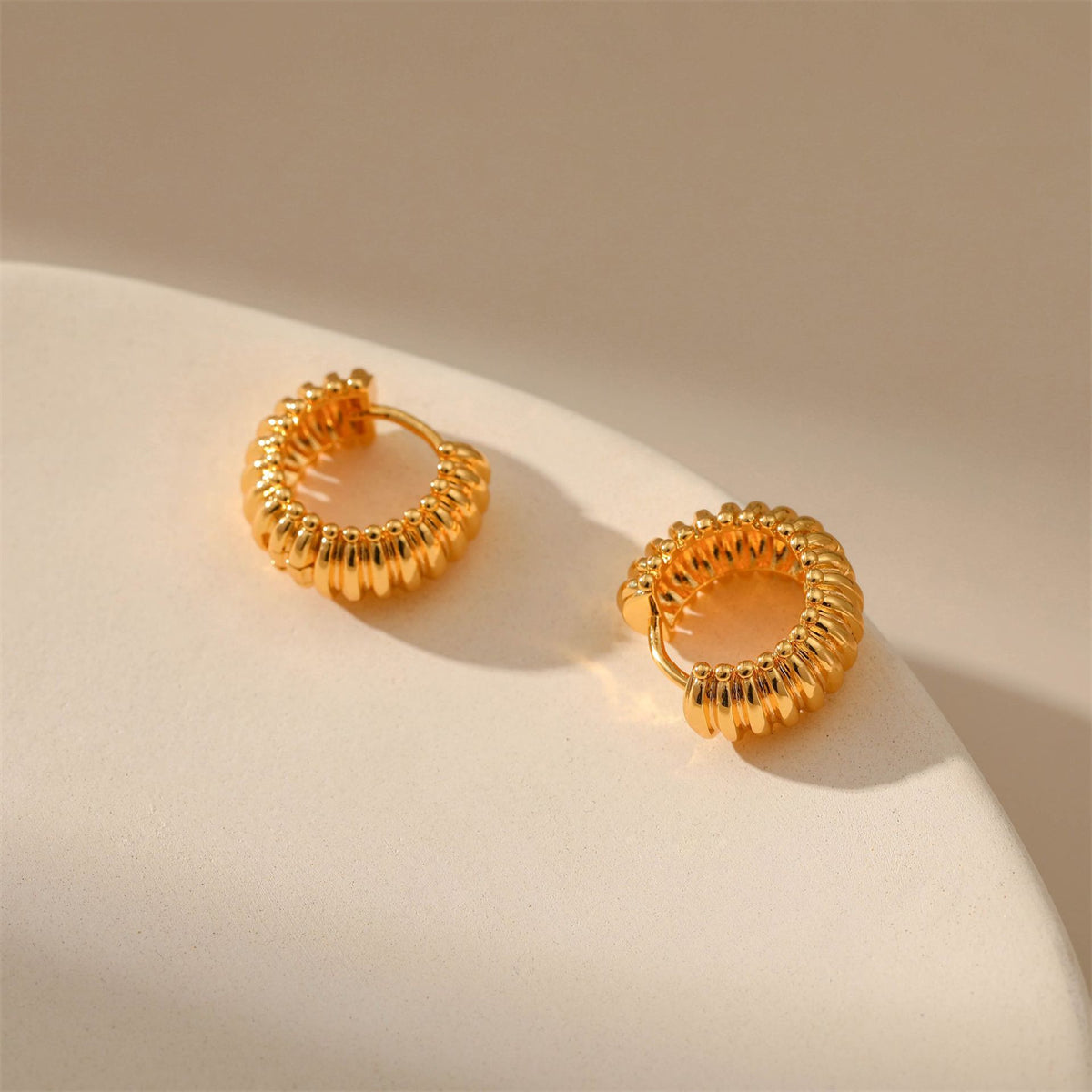 18K Gold-Plated Ribbed Huggie Earrings