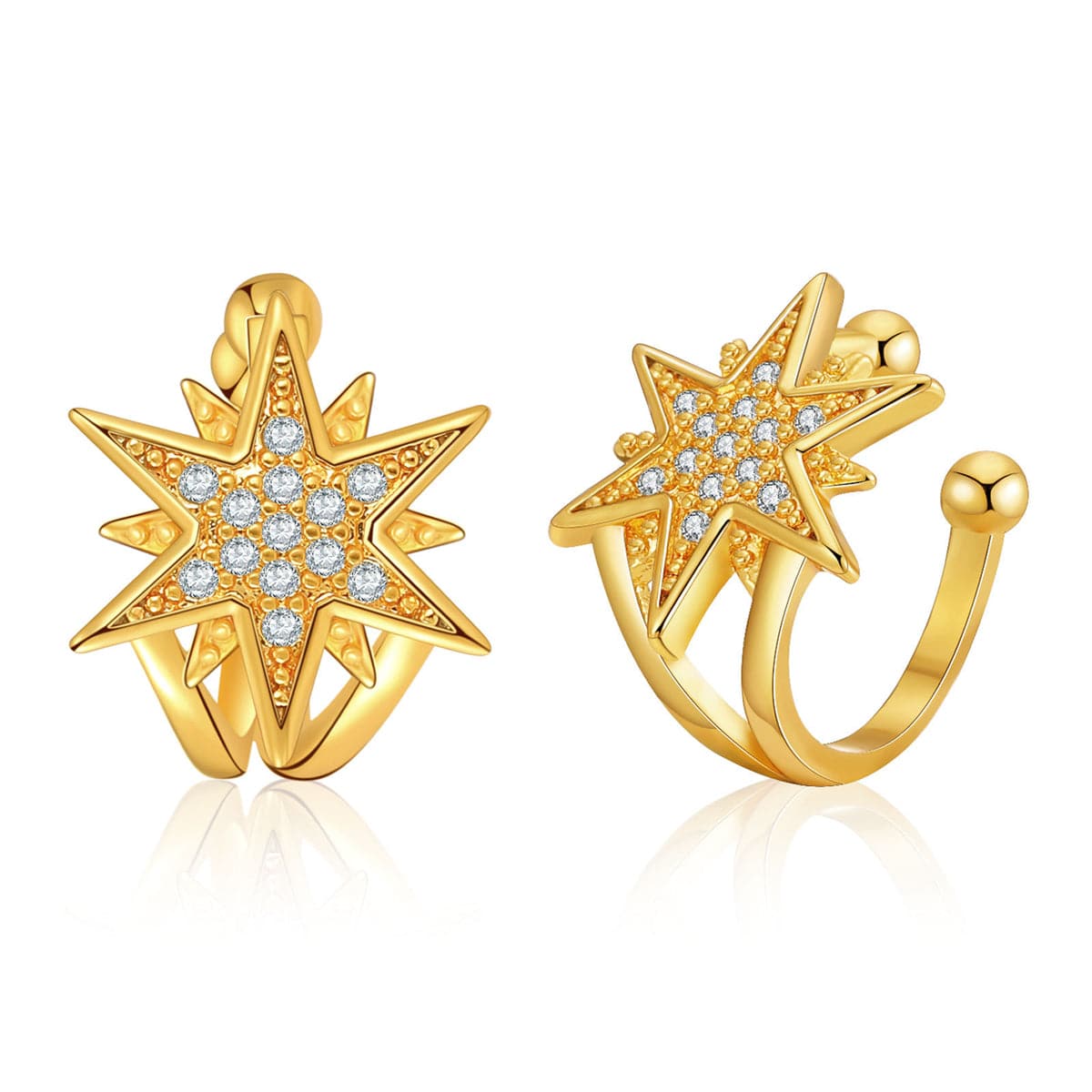 Cubic Zirconia & 18K Gold-Plated Star Ear Cuffs