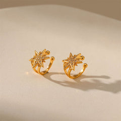 Cubic Zirconia & 18K Gold-Plated Star Ear Cuffs
