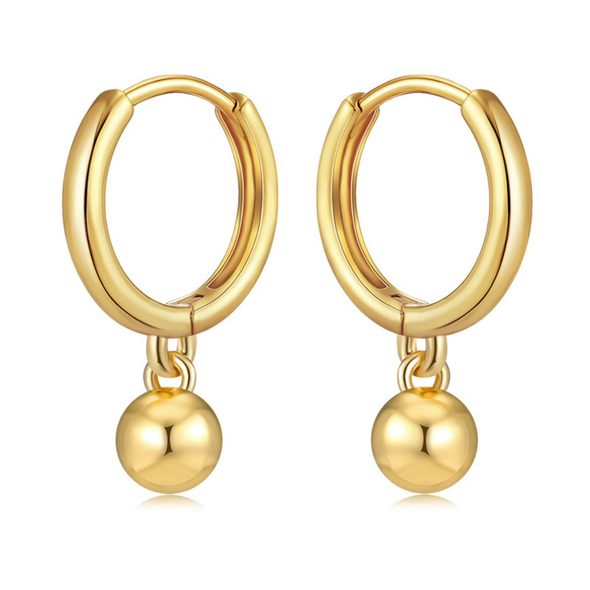 Elegant 18K gold-plated hoop earrings featuring a stylish ball design, perfect for any occasion.