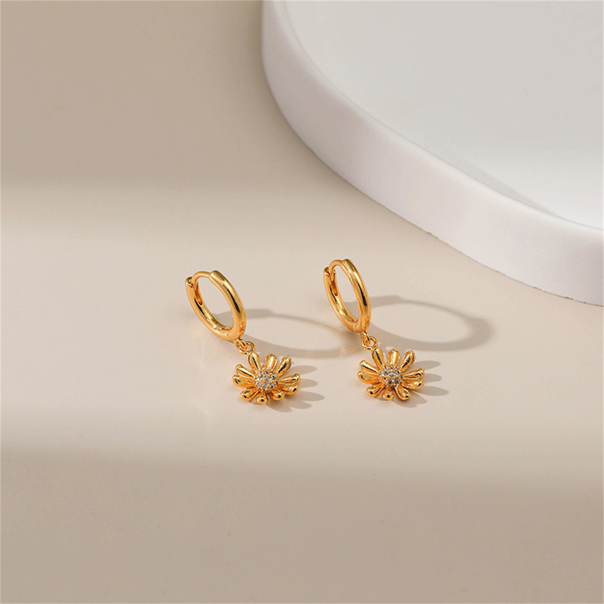 Cubic Zirconia & 18K Gold-Plated Mum Huggie Earrings