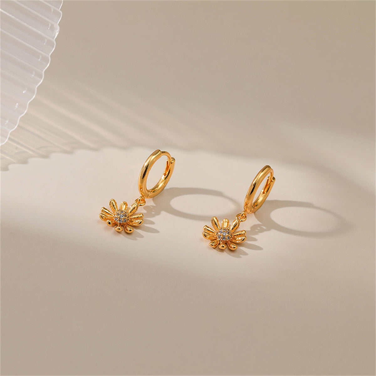 Cubic Zirconia & 18K Gold-Plated Mum Huggie Earrings