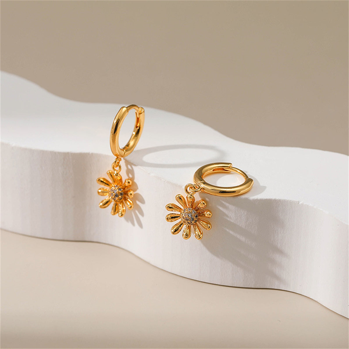 Cubic Zirconia & 18K Gold-Plated Mum Huggie Earrings