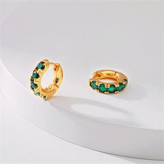 Green Cubic Zirconia & 18K Gold-Plated Huggie Earrings