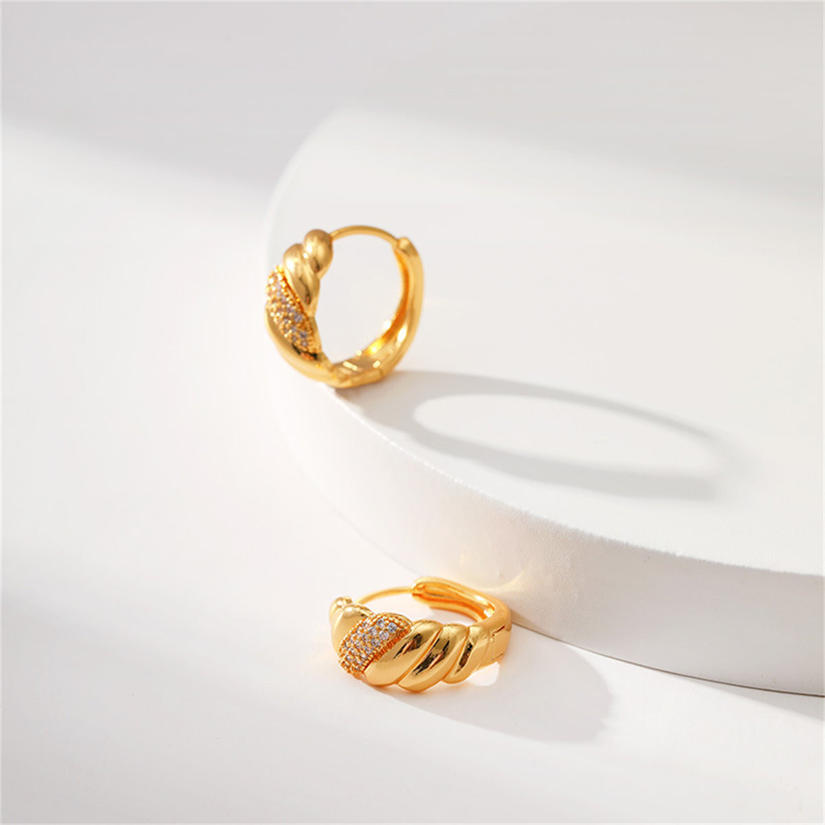 Cubic Zirconia & 18K Gold-Plated Wave Huggie Hoop Earrings