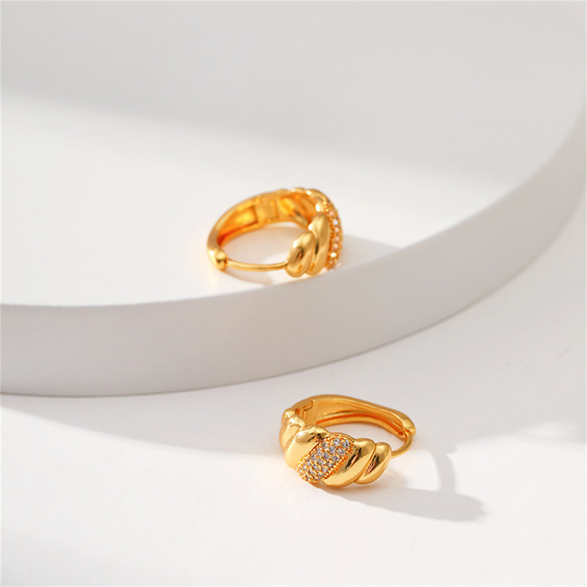 Cubic Zirconia & 18K Gold-Plated Wave Huggie Hoop Earrings