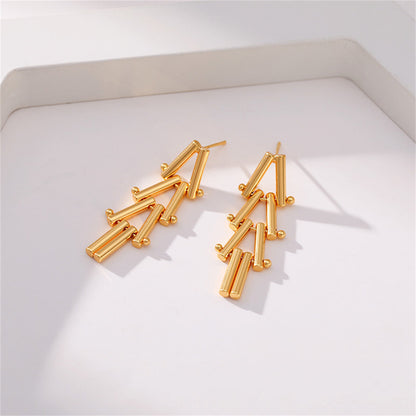 18K Gold-Plated Linked Triangle Drop Earrings, gold drop earrings for women, vintage-inspired design, side view