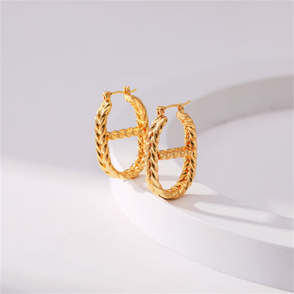 18K Gold-Plated Twine Oval Huggie Earrings, gold huggie earrings, everyday style, side view