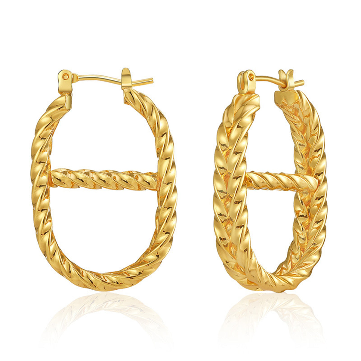 18K Gold-Plated Twine Oval Huggie Earrings, gold huggie earrings, everyday style, front view