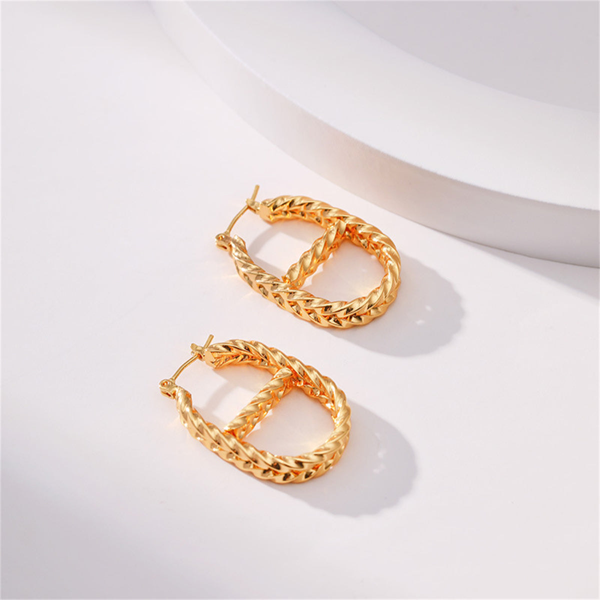18K Gold-Plated Twine Oval Huggie Earrings, gold huggie earrings, everyday style, lifestyle look