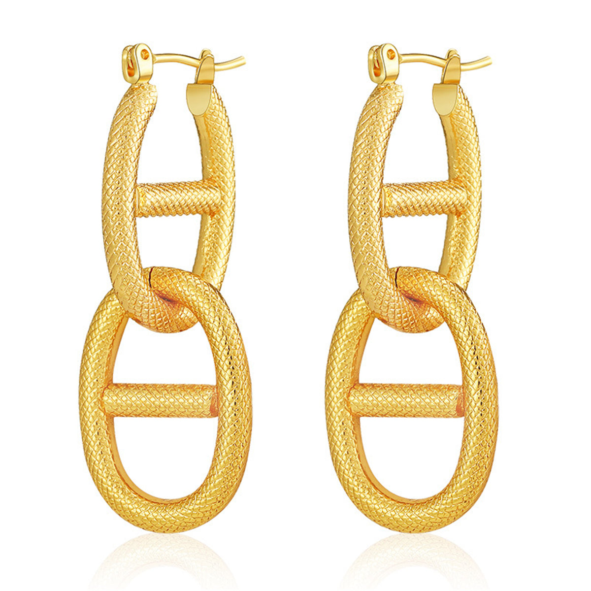 18K Gold-Plated Textured Chain Drop Earring, gold huggie earrings, dainty minimalist design, side view