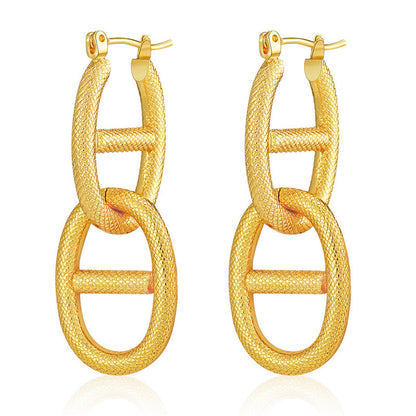 18K Gold-Plated Textured Chain Drop Earring, gold huggie earrings, dainty minimalist design, side view