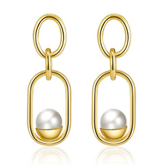 Pearl & 18K Gold-Plated Oval Drop Earrings