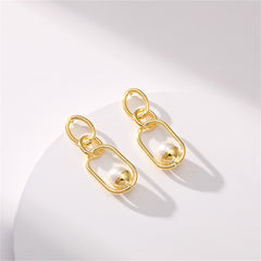 Pearl & 18K Gold-Plated Oval Drop Earrings