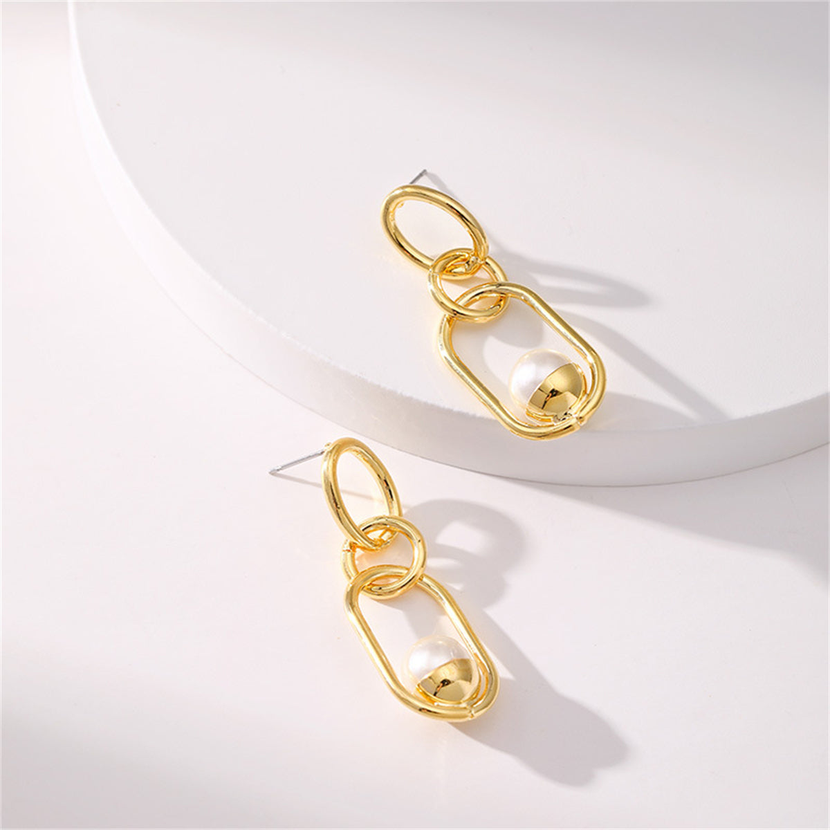 Pearl & 18K Gold-Plated Oval Drop Earrings