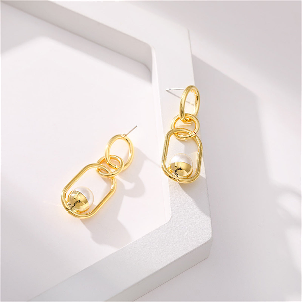 Pearl & 18K Gold-Plated Oval Drop Earrings
