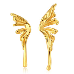 Elegant 18K gold-plated earrings featuring a delicate butterfly wing design, perfect for adding a touch of charm to any outfit.