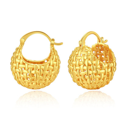18K Gold-Plated Basket Huggie Earrings, gold huggie earrings, elegant gift for her, side view