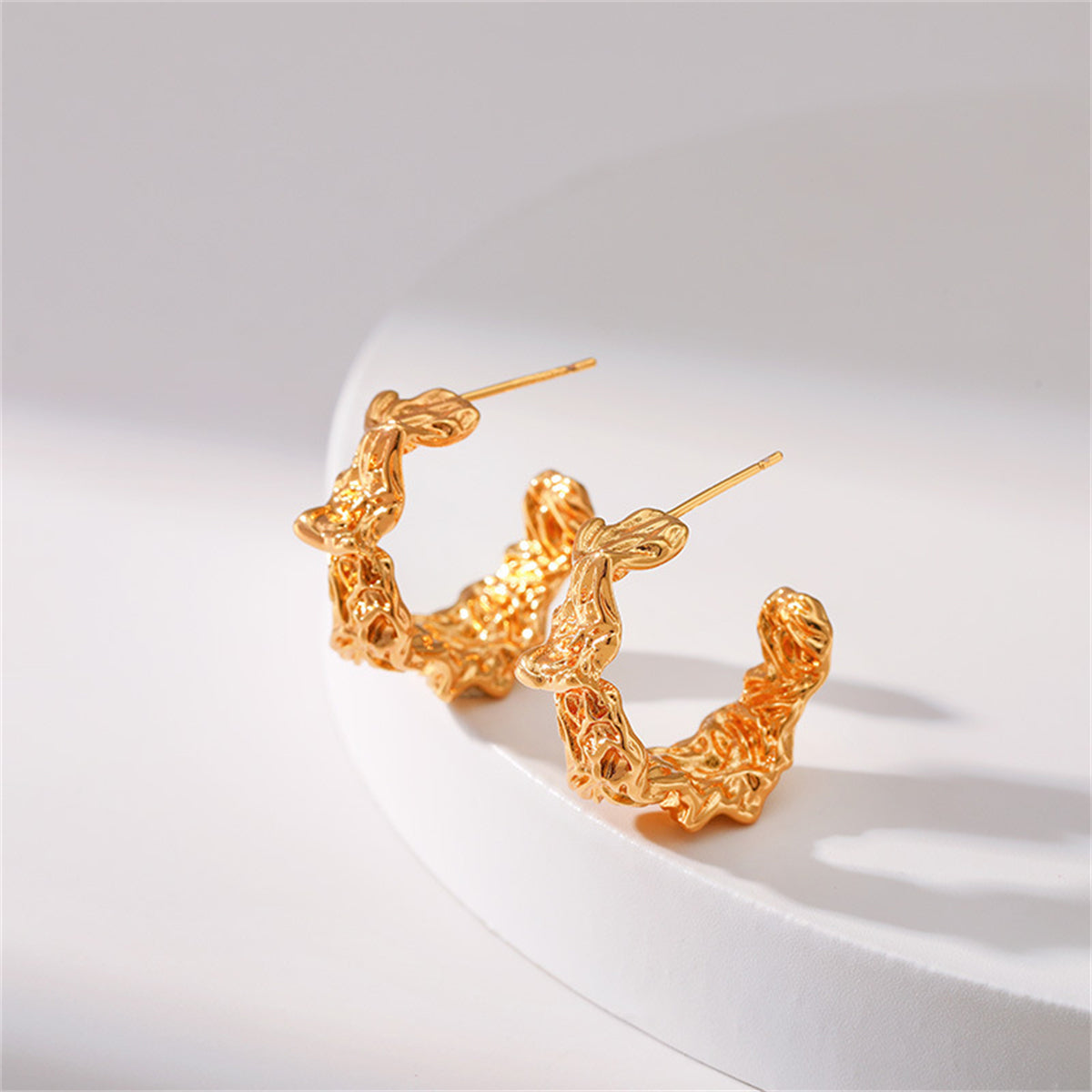 18K Gold-Plated Textured Hoop Earrings