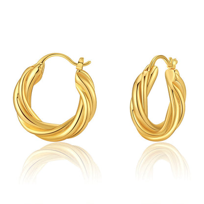 18K Gold-Plated Twine Huggie Earrings, gold huggie earrings, dainty minimalist design, front view