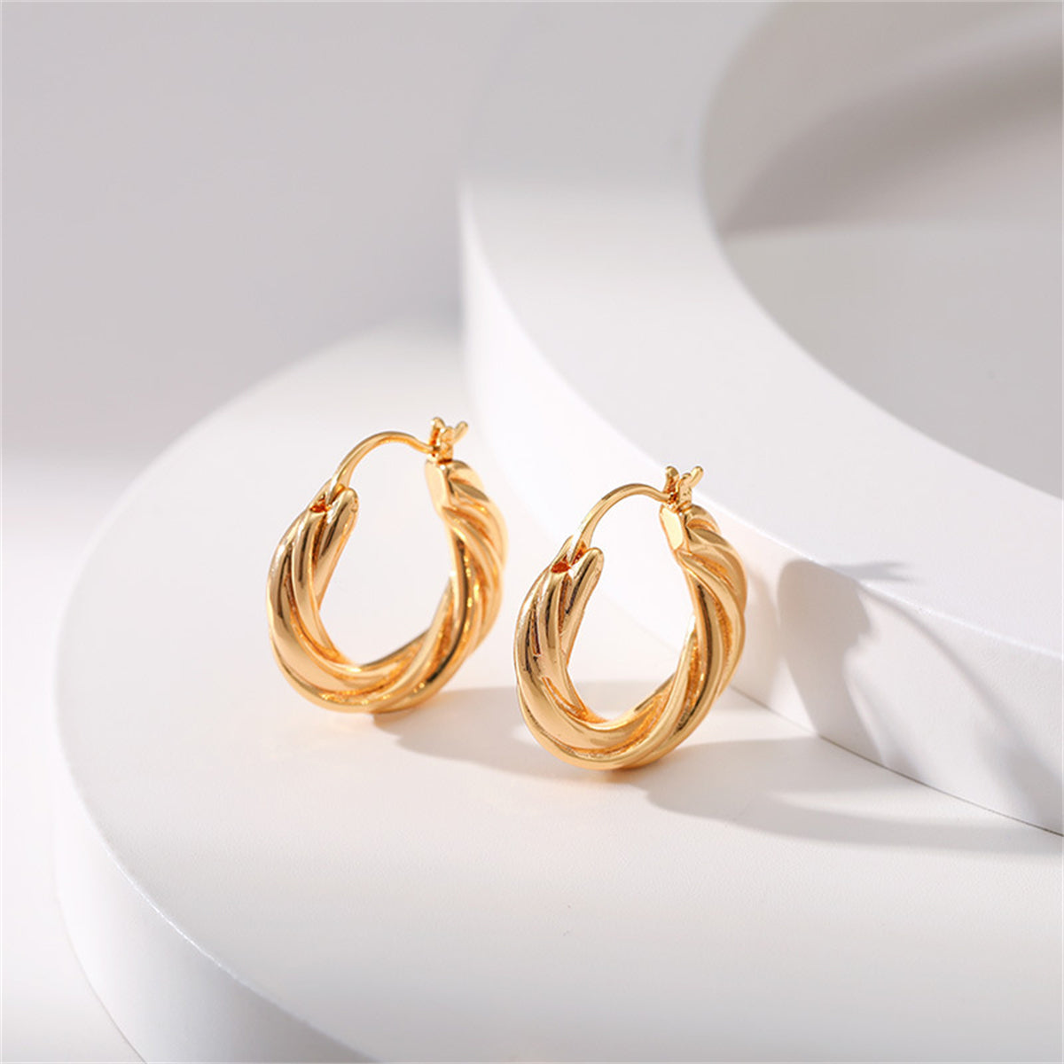 18K Gold-Plated Twine Huggie Earrings, gold huggie earrings, dainty minimalist design, lifestyle look