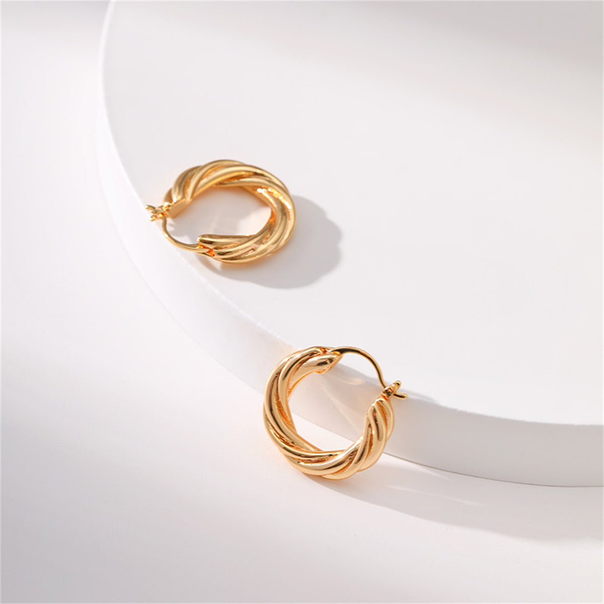 18K Gold-Plated Twine Huggie Earrings, gold huggie earrings, dainty minimalist design, side view