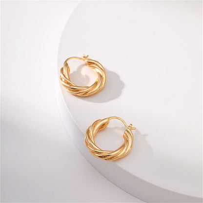 18K Gold-Plated Twine Huggie Earrings, gold huggie earrings, dainty minimalist design, detail close-up