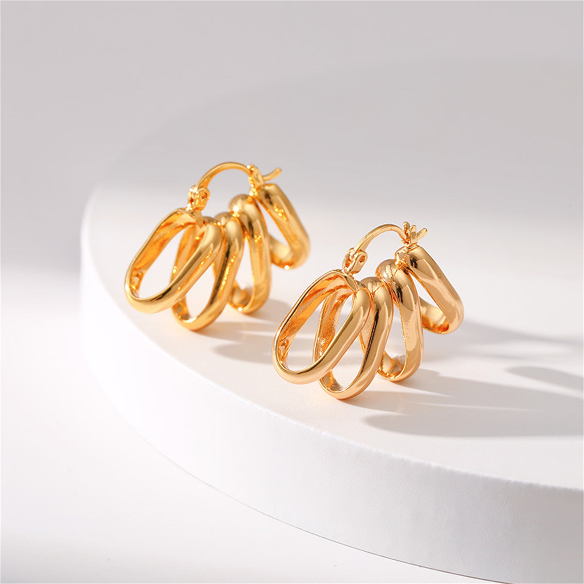 18K Gold-Plated Oval Cluster Huggie Earrings, gold huggie earrings, everyday style, side view