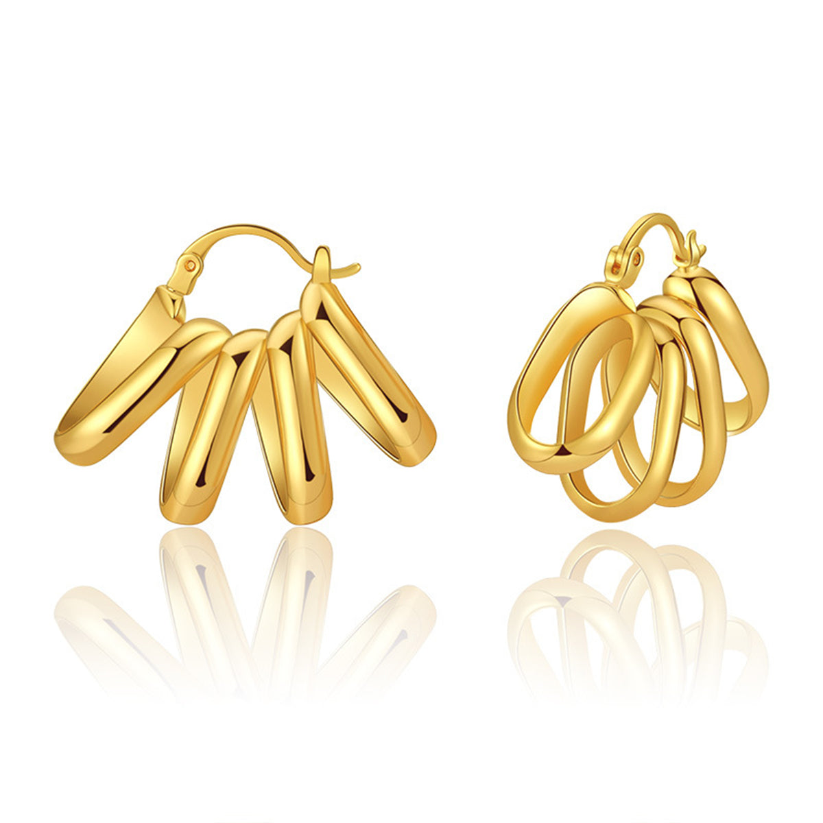 18K Gold-Plated Oval Cluster Huggie Earrings, gold huggie earrings, everyday style, front view