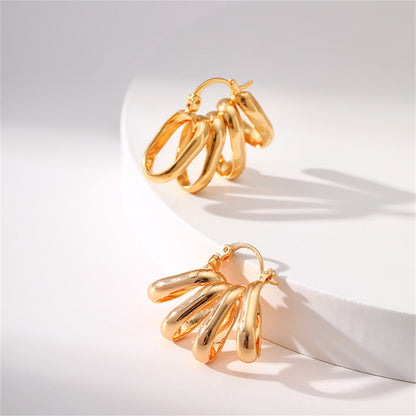 18K Gold-Plated Oval Cluster Huggie Earrings, gold huggie earrings, everyday style, styled look