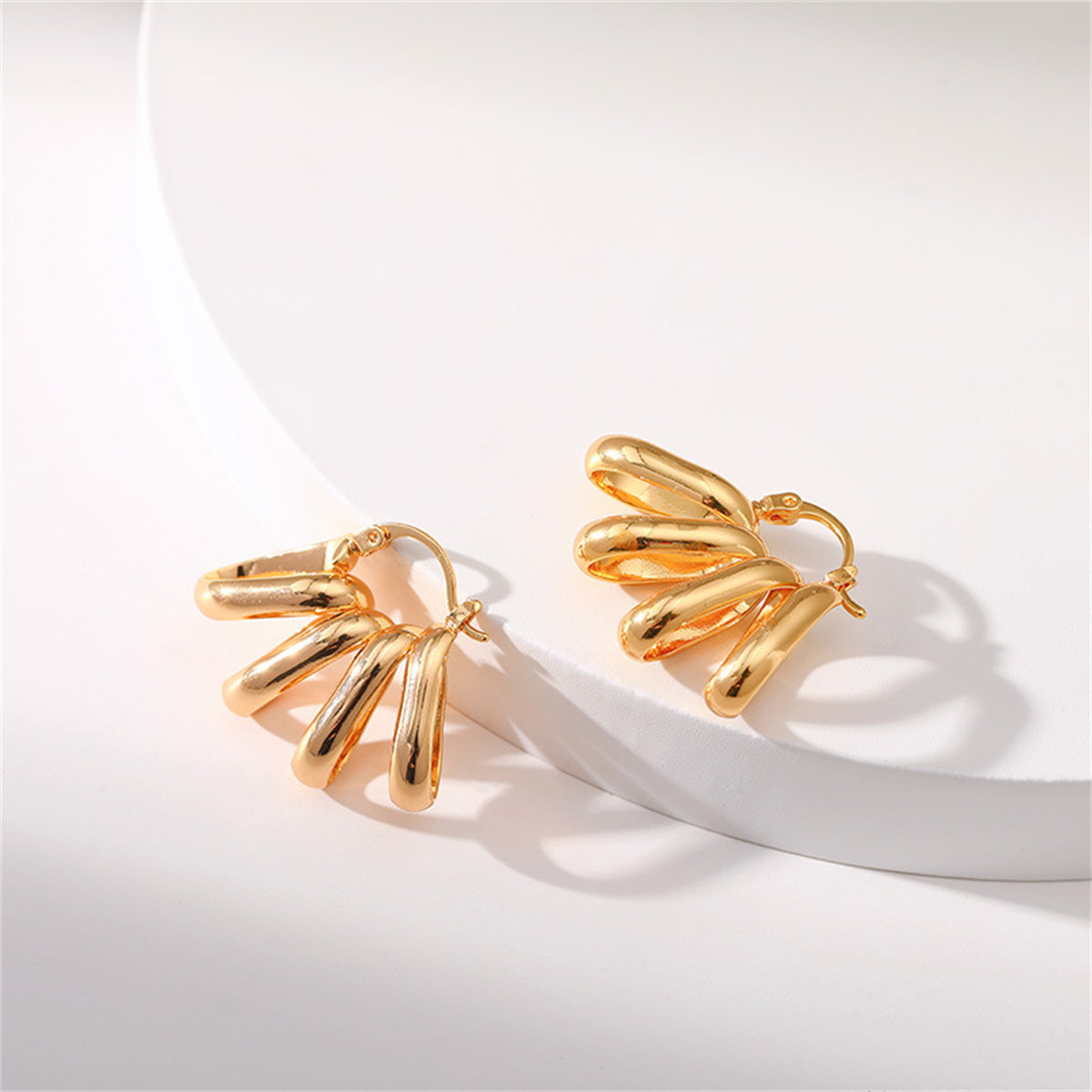 18K Gold-Plated Oval Cluster Huggie Earrings, gold huggie earrings, everyday style, detail close-up