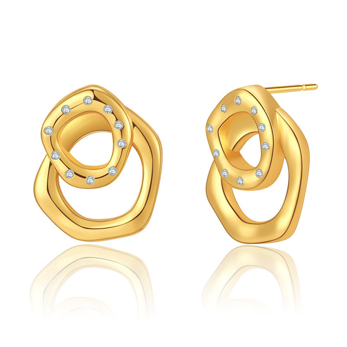 Cubic Zirconia and 18K Gold-Plated Geometric Stack Stud Earrings, gold stud earrings for women, botanical inspired, side view