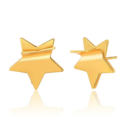18K Gold-Plated Folded Star Stud Earrings, gold stud earrings for women, elegant gift for her, side view
