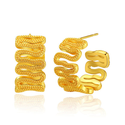 18K Gold-Plated Snake Huggie Earrings, gold huggie earrings, elegant gift for her, front view