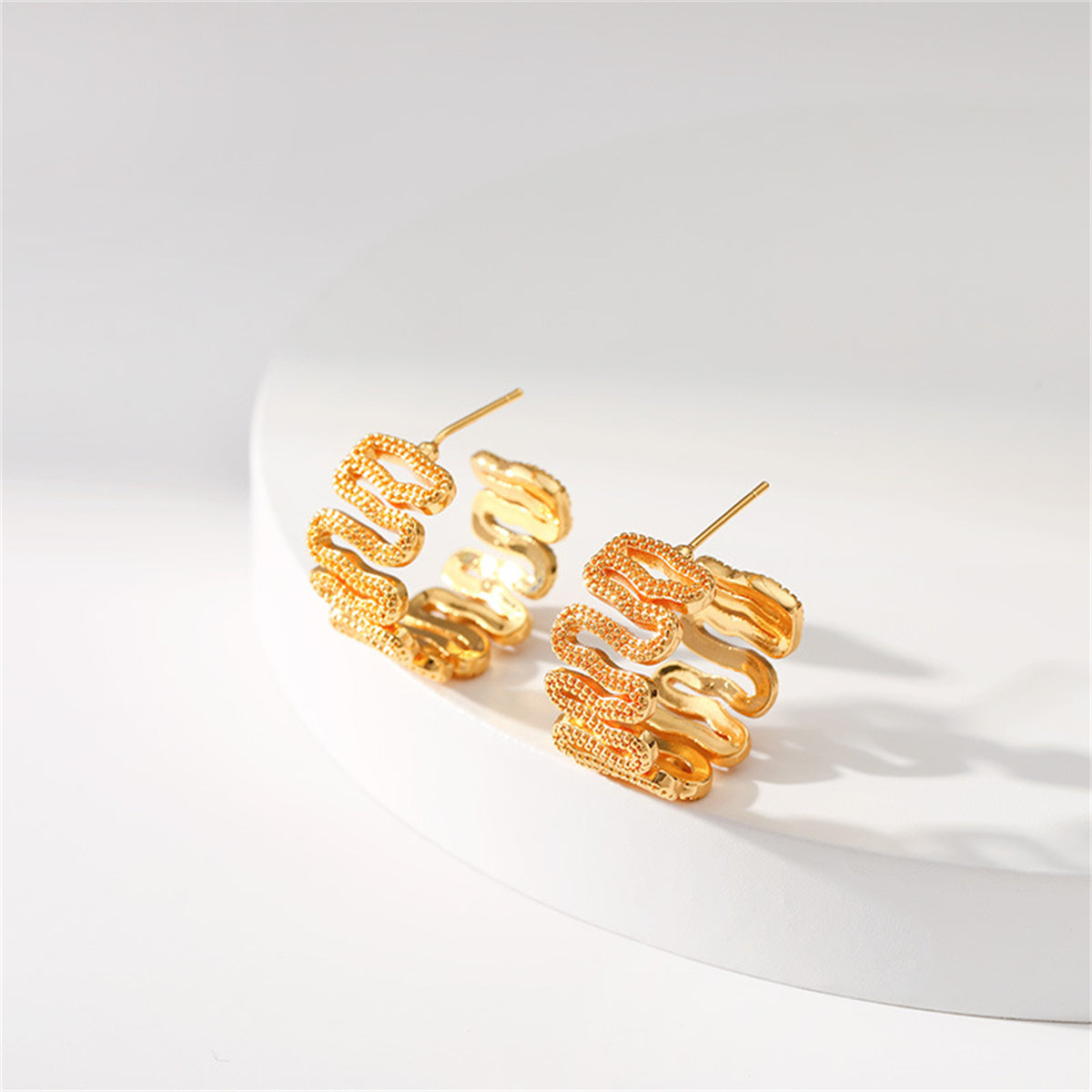 18K Gold-Plated Snake Huggie Earrings, gold huggie earrings, elegant gift for her, side view