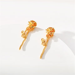Stunning 18K gold-plated rose earrings, featuring a graceful drop design that adds charm to any outfit.