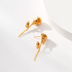 Elegant 18K gold-plated rose drop earrings, showcasing a beautiful rose design for a sophisticated look.
