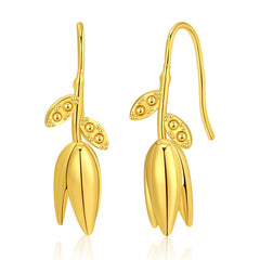 Elegant 18K gold-plated rose drop earrings featuring intricate leaves and flowers design.