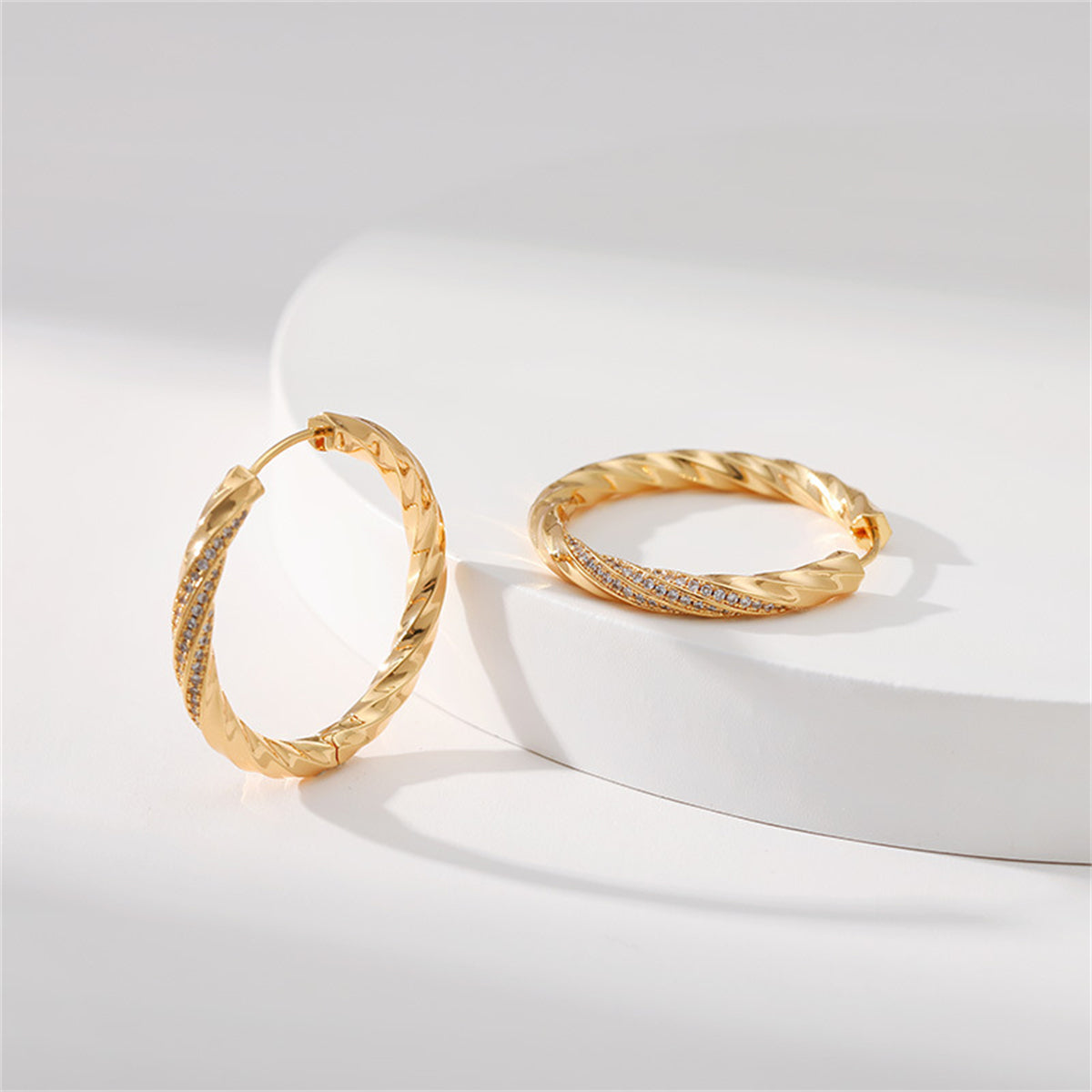 Cubic Zirconia & 18K Gold-Plated Twisted Hoop Earrings