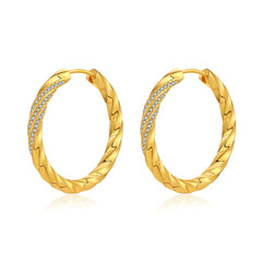 Cubic Zirconia & 18K Gold-Plated Twisted Hoop Earrings