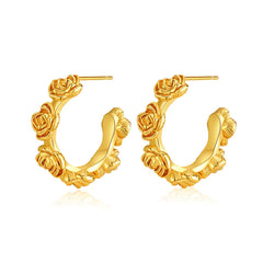 Elegant 18K gold-plated rose huggie earrings featuring a delicate hoop design, perfect for any occasion.