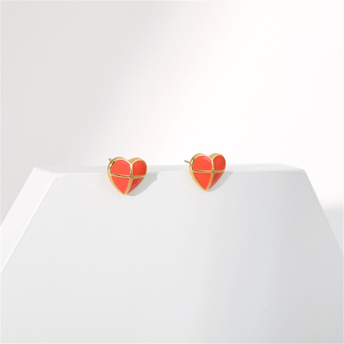 Red Enamel & 18K Gold-Plated Cross Heart Stud Earrings