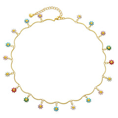 Vibrant Enamel & 18K Gold-Plated Daisy Charm Station Necklace