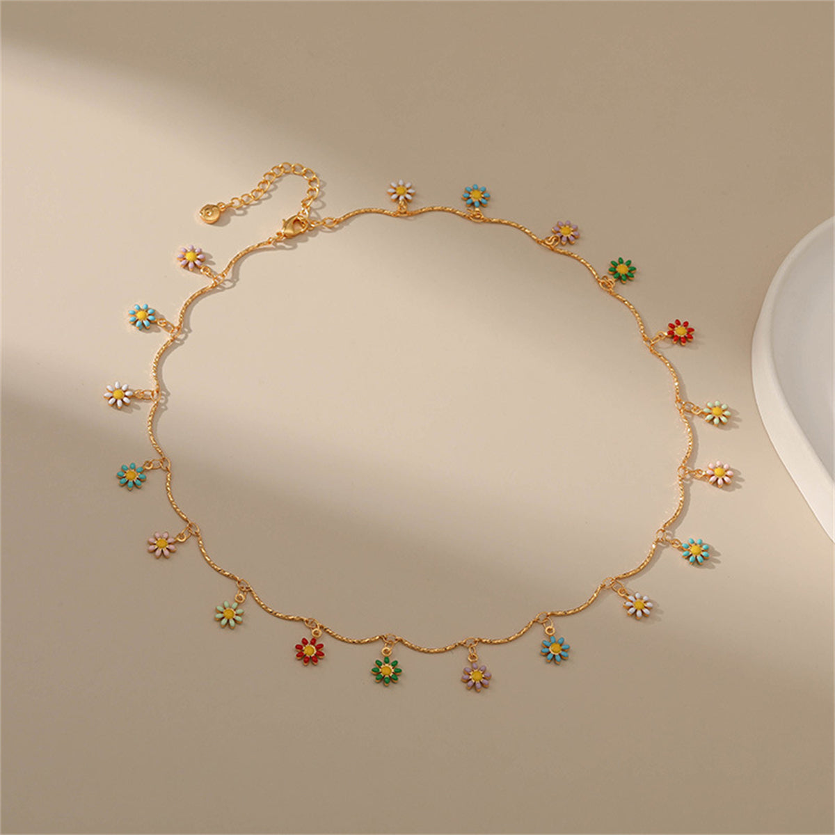 Vibrant Enamel & 18K Gold-Plated Daisy Charm Station Necklace