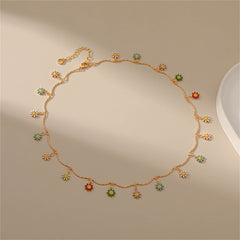 Vibrant Enamel & 18K Gold-Plated Daisy Charm Station Necklace