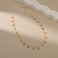 Vibrant Enamel & 18K Gold-Plated Daisy Charm Station Necklace