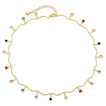 Rainbow Crystal and 18K Gold-Plated Tassel Necklace, gold pendant necklace for women, botanical inspired, front view